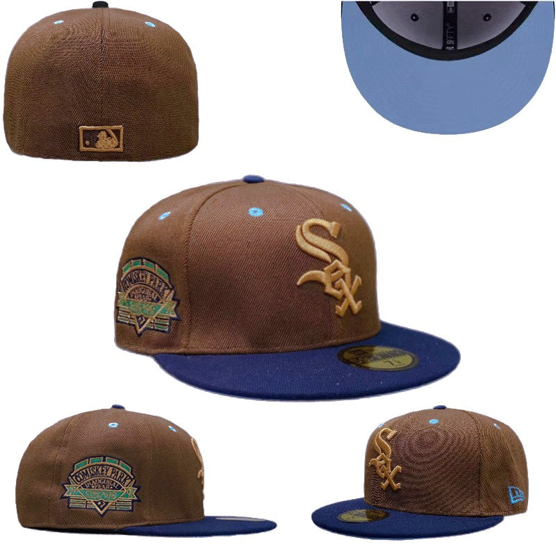 Chicago White Sox Fitted MLB Hat with Comiskey Park Patch and Blue Brim – Brown — view 1