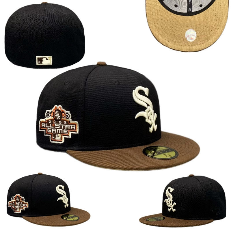 Chicago White Sox Fitted MLB Hat with 2003 All-Star Game Patch and Brown Brim – Black — view 1
