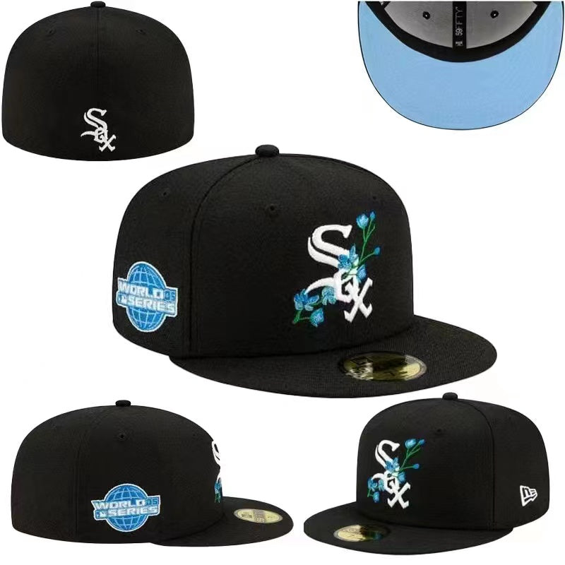 Chicago White Sox Fitted MLB Hat with 2005 World Series Patch and Floral Accents – Black — view 1