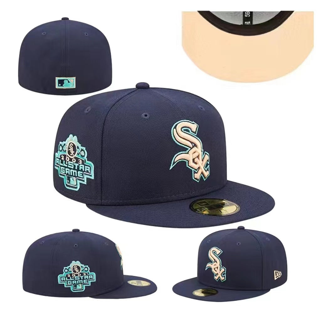 Chicago White Sox Fitted MLB Hat with 2003 All-Star Game Patch and Aqua Accents – Navy Blue — view 1