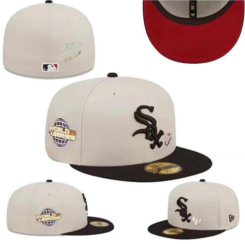 Chicago White Sox Fitted MLB Hat with 2005 World Series Patch and Red Underbrim – Cream — view 1