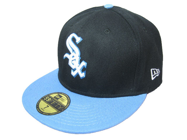 Chicago White Sox Fitted MLB Hat with Light Blue Brim – Black — view 1