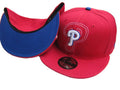 Philadelphia Phillies Red Fitted Hat with Blue Underbill – Embroidered Logo — view 1