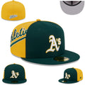 Oakland Athletics Green and Yellow Fitted Hat with Script Side Design — view 1