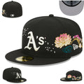 Oakland Athletics Black Fitted Hat with Floral Embroidery — view 1