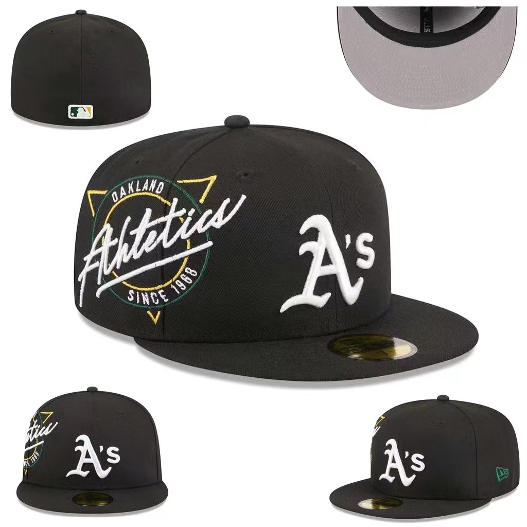 Oakland Athletics Black Fitted Hat with Retro Team Logo — view 1