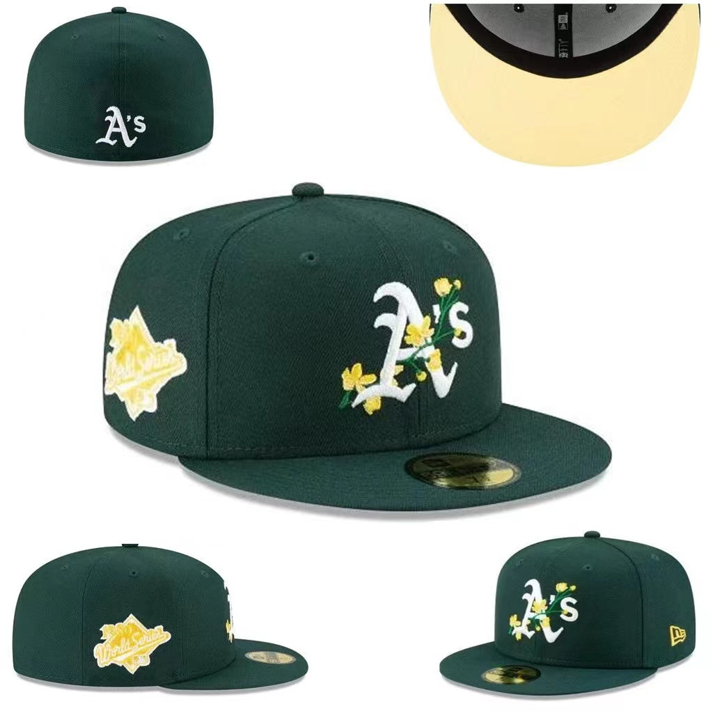 Oakland Athletics Green Floral Embroidered Fitted Hat — view 1