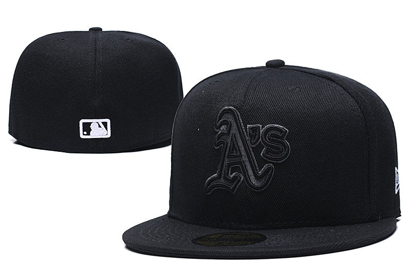 Oakland Athletics Blackout Fitted Cap – Black with Embroidered Logo — view 1