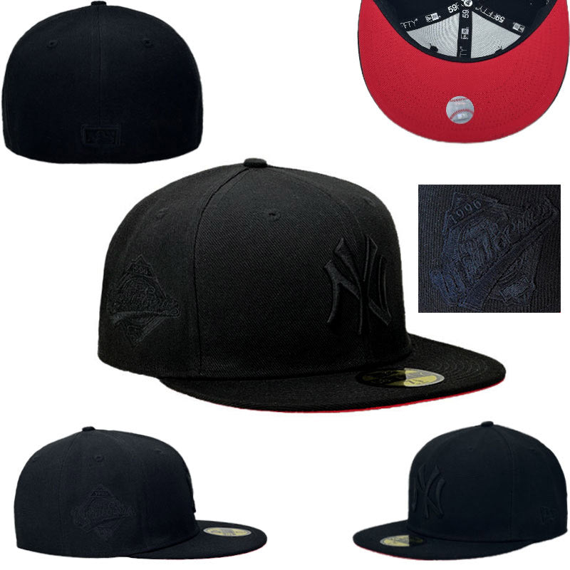 New York Yankees All Black Fitted Cap with Red Undervisor — view 1