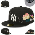 New York Yankees Floral Embroidered Fitted Hat – Black — view 1