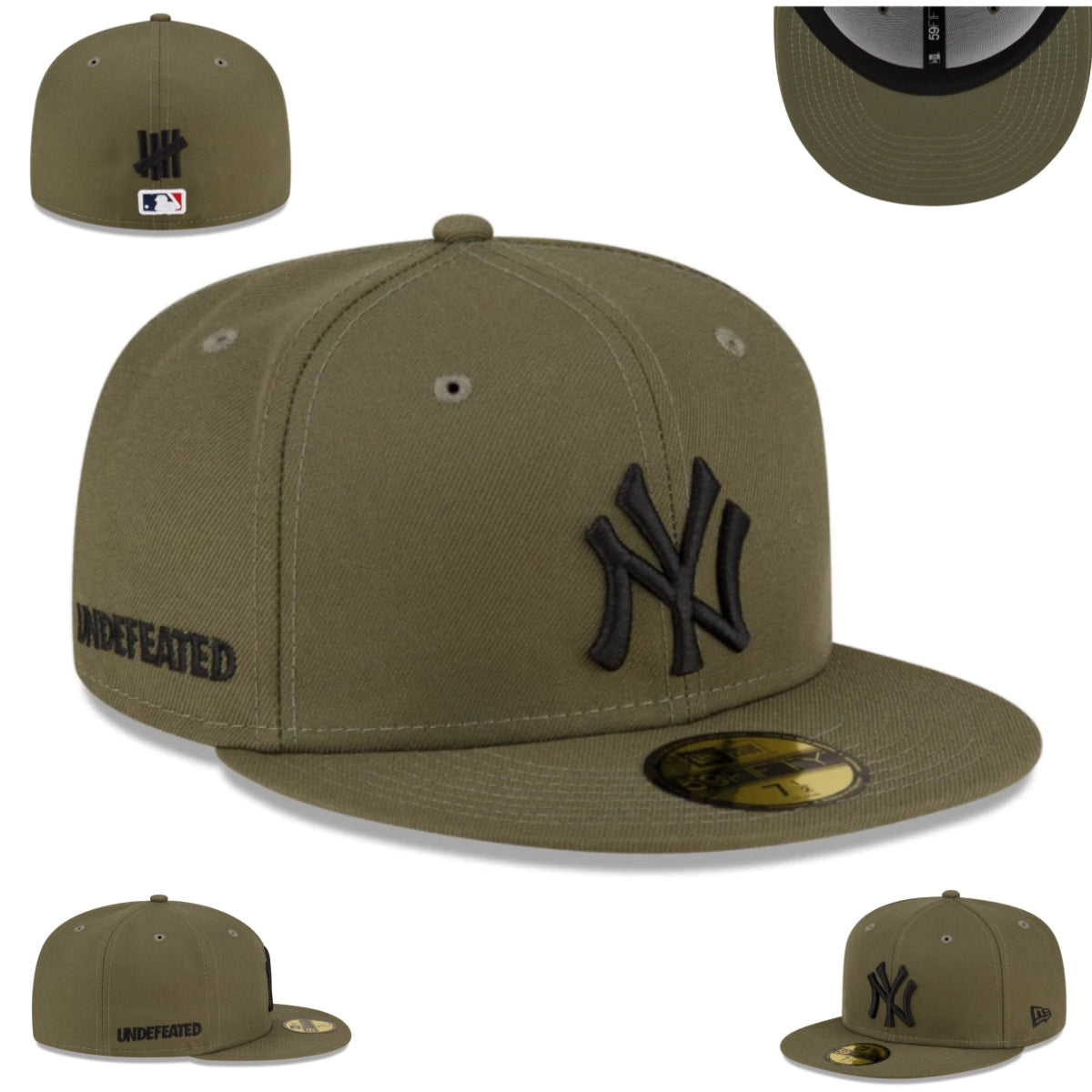 NY Yankees Olive Green Hat with Black Undefeated Embroidery — view 1