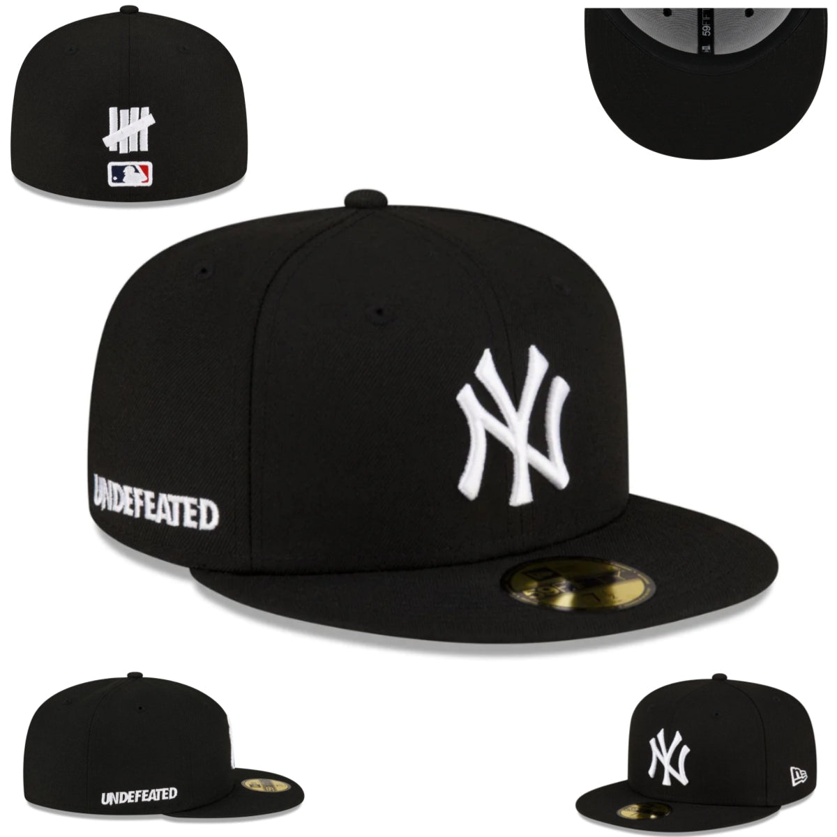 NY Yankees Black Hat with White Undefeated Embroidery — view 1