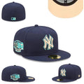 New York Yankees Snapback Hat with Mint and Beige Embroidered Logo – Navy Blue — view 1