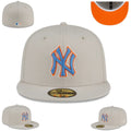 New York Yankees Snapback Hat with Blue and Orange Embroidered Logo – Beige — view 1