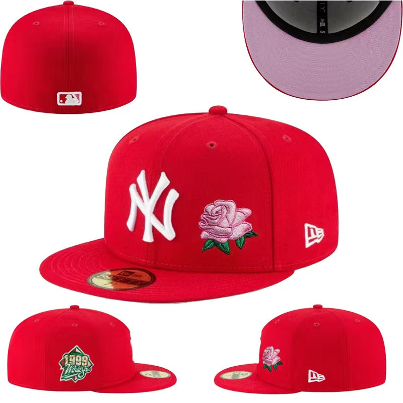 New York Yankees 59FIFTY Fitted Hat with Rose Embroidery and 1999 World Series Patch – Red — view 1