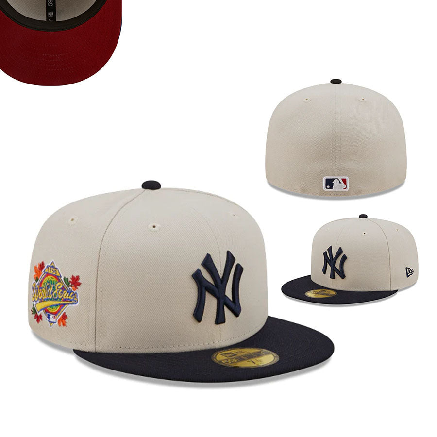 New York Yankees 59FIFTY Fitted Hat with World Series Patch – Cream and Navy — view 1