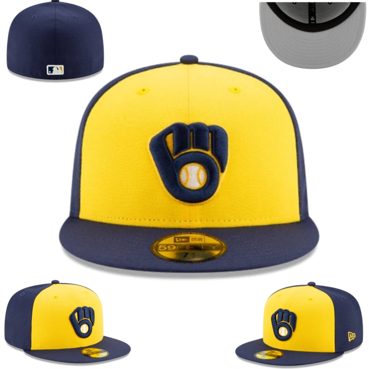 Milwaukee Brewers Yellow and Navy 59FIFTY Fitted Cap — view 1