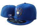 Milwaukee Brewers Official MLB Royal Blue Fitted Cap with Iconic Gold and White Glove Logo — view 1