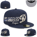 Los Angeles Dodgers Navy Blue Fitted Cap with Script and Iconic LA Logo — view 1