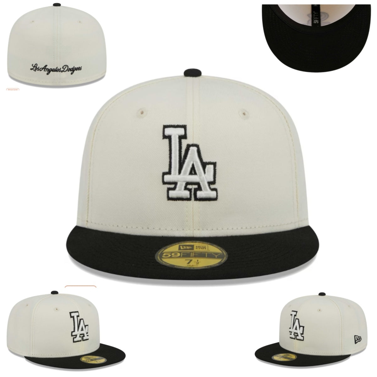 Los Angeles Dodgers Black and White Fitted Cap with Script Logo Back Embroidery — view 1