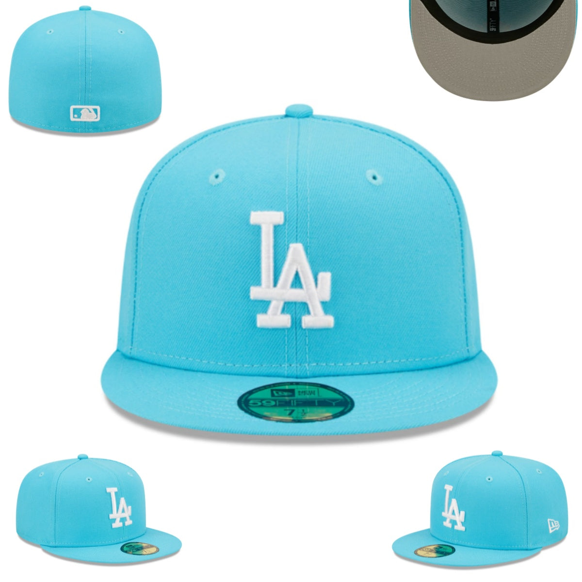 Los Angeles Dodgers Sky Blue Fitted Hat with White LA Logo — view 1