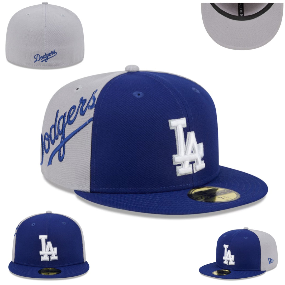 Los Angeles Dodgers Blue and Gray Fitted Hat with Script Dodgers Design — view 1