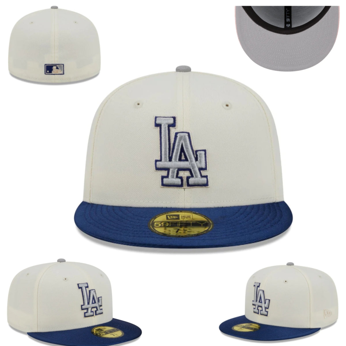Los Angeles Dodgers White and Blue Fitted Cap with Classic LA Logo — view 1