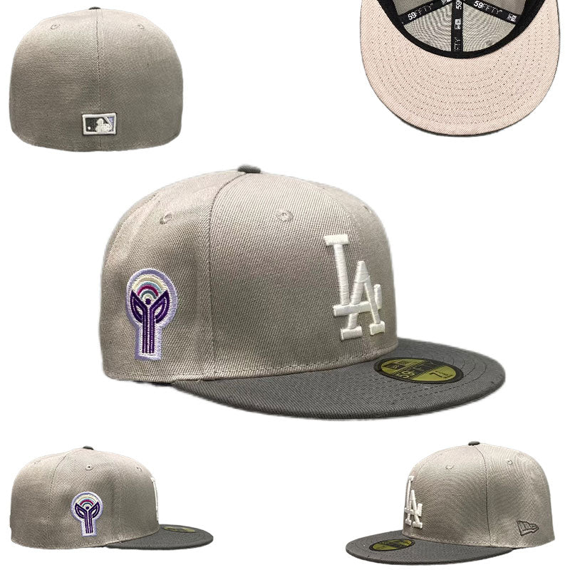 Los Angeles Dodgers Gray and White Fitted Cap with Side Patch Embroidery — view 1
