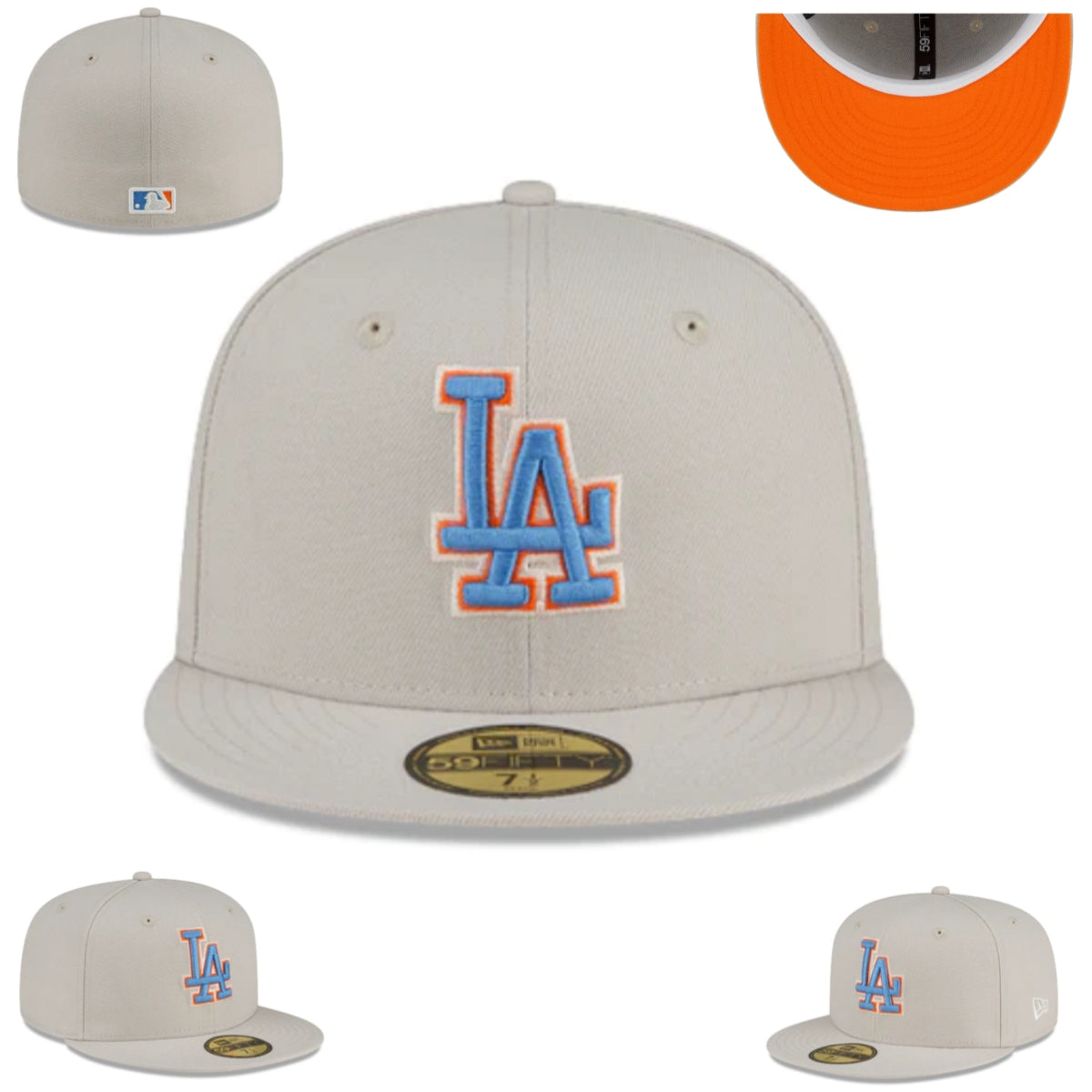 Los Angeles Dodgers Beige Fitted Cap with Blue and Orange Logo — view 1