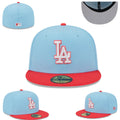 Los Angeles Dodgers Sky Blue and Red Fitted Cap with White Logo — view 1