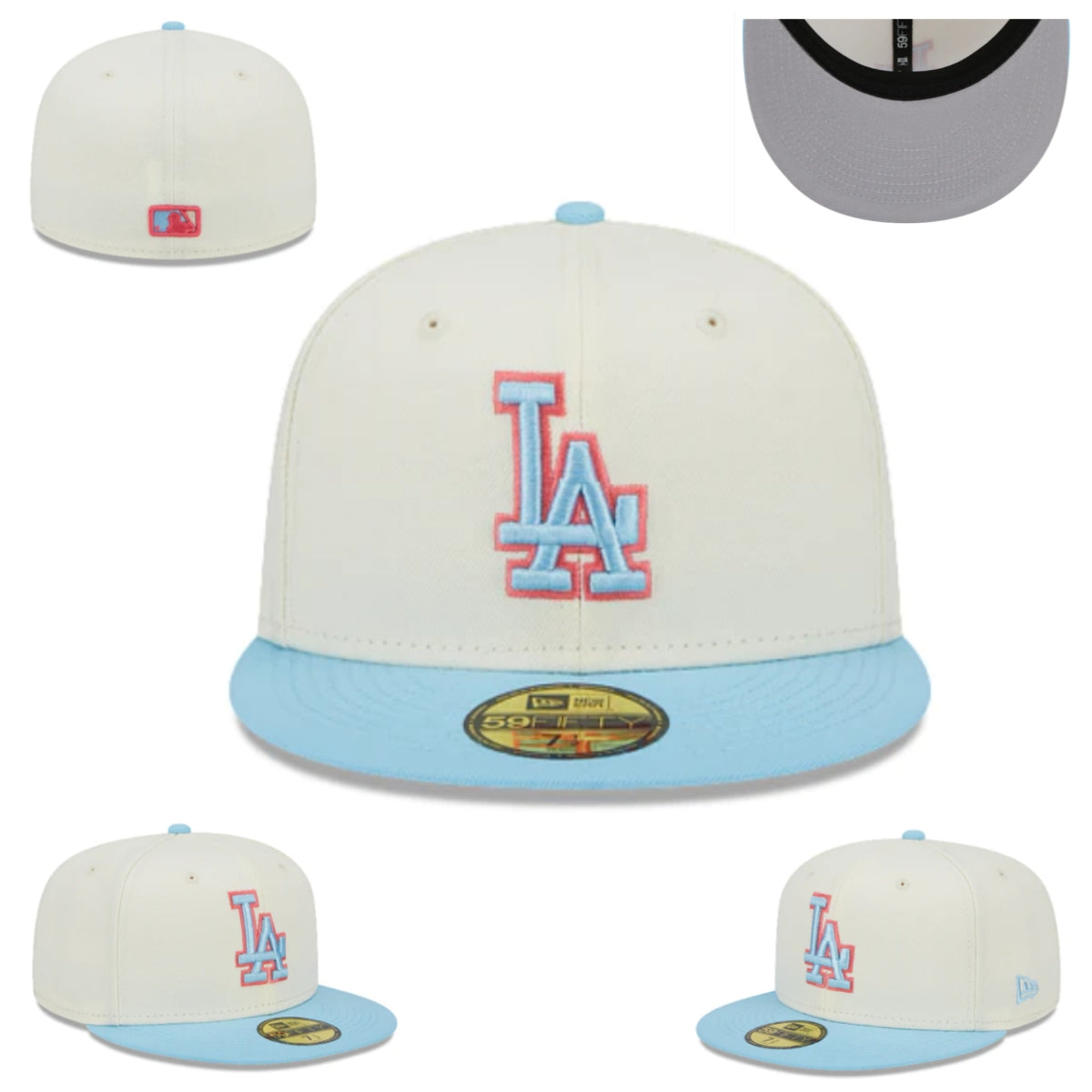 Los Angeles Dodgers Off-White and Sky Blue Brim Baseball Cap — view 1