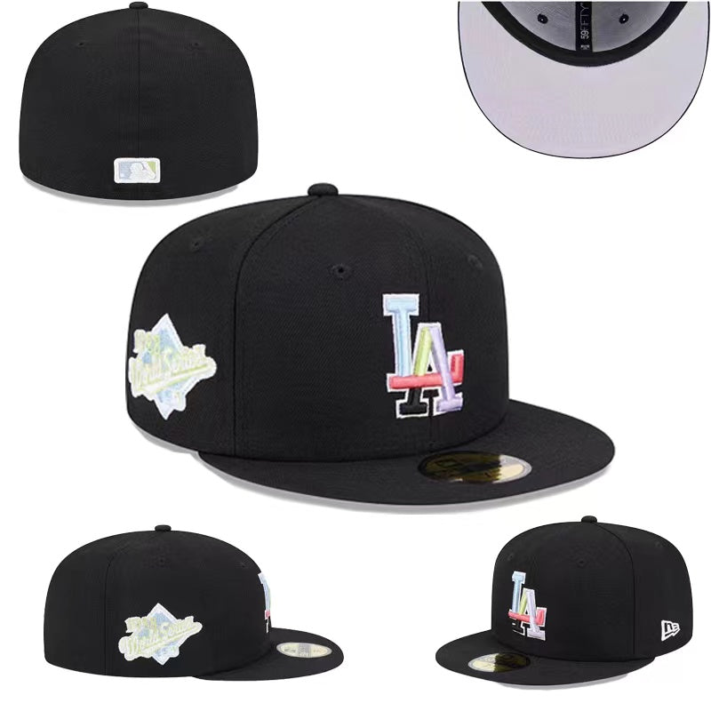 Los Angeles Dodgers White and Red Fitted Hat with 2020 World Series Champions Side Patch — view 1