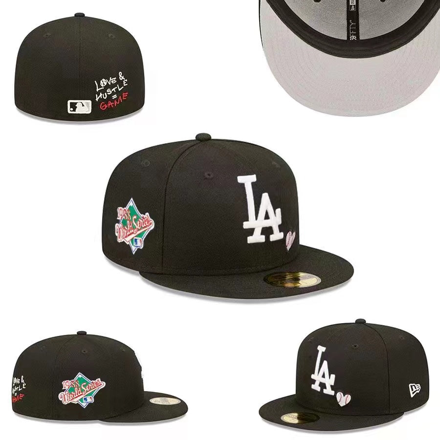 Los Angeles Dodgers Black Fitted Hat with 1959 World Series Patch and “Love & Hustle” Embroidery — view 1