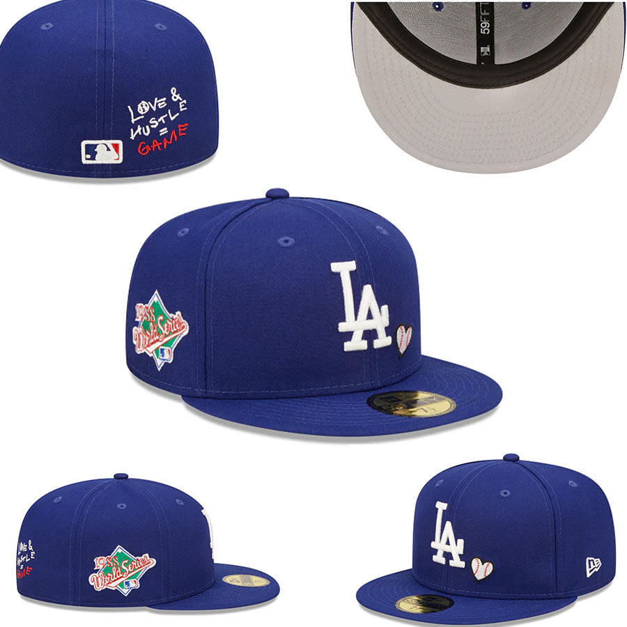 Los Angeles Dodgers Royal Blue Fitted Hat with 1959 World Series Patch and “Love & Hustle” Embroidery — view 1