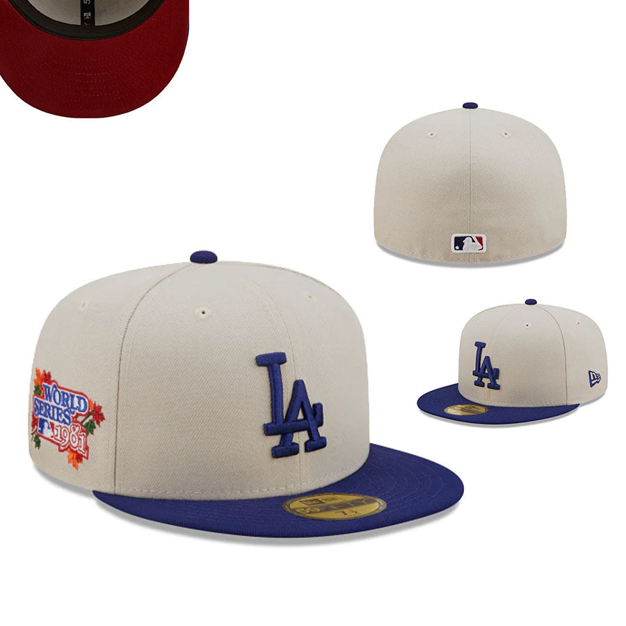 Los Angeles Dodgers Cream and Navy Fitted Hat with 1961 World Series Patch and Red Undervisor — view 1