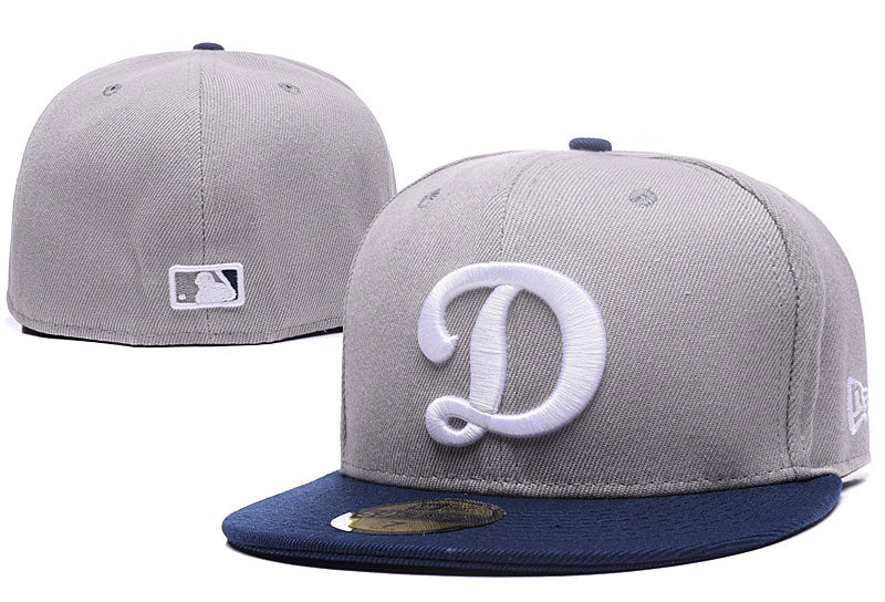 Los Angeles Dodgers Gray and Navy Vintage Logo Fitted Hat — view 1