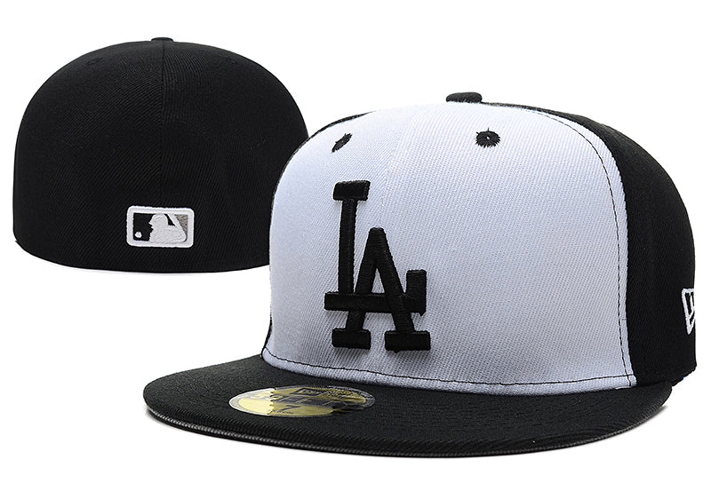 Los Angeles Dodgers Black and White Panel Fitted Hat with Bold LA Logo — view 1