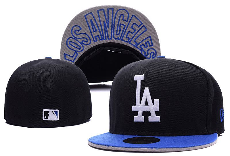 Los Angeles Dodgers Black Fitted Hat with White LA Logo and Undervisor Text — view 1