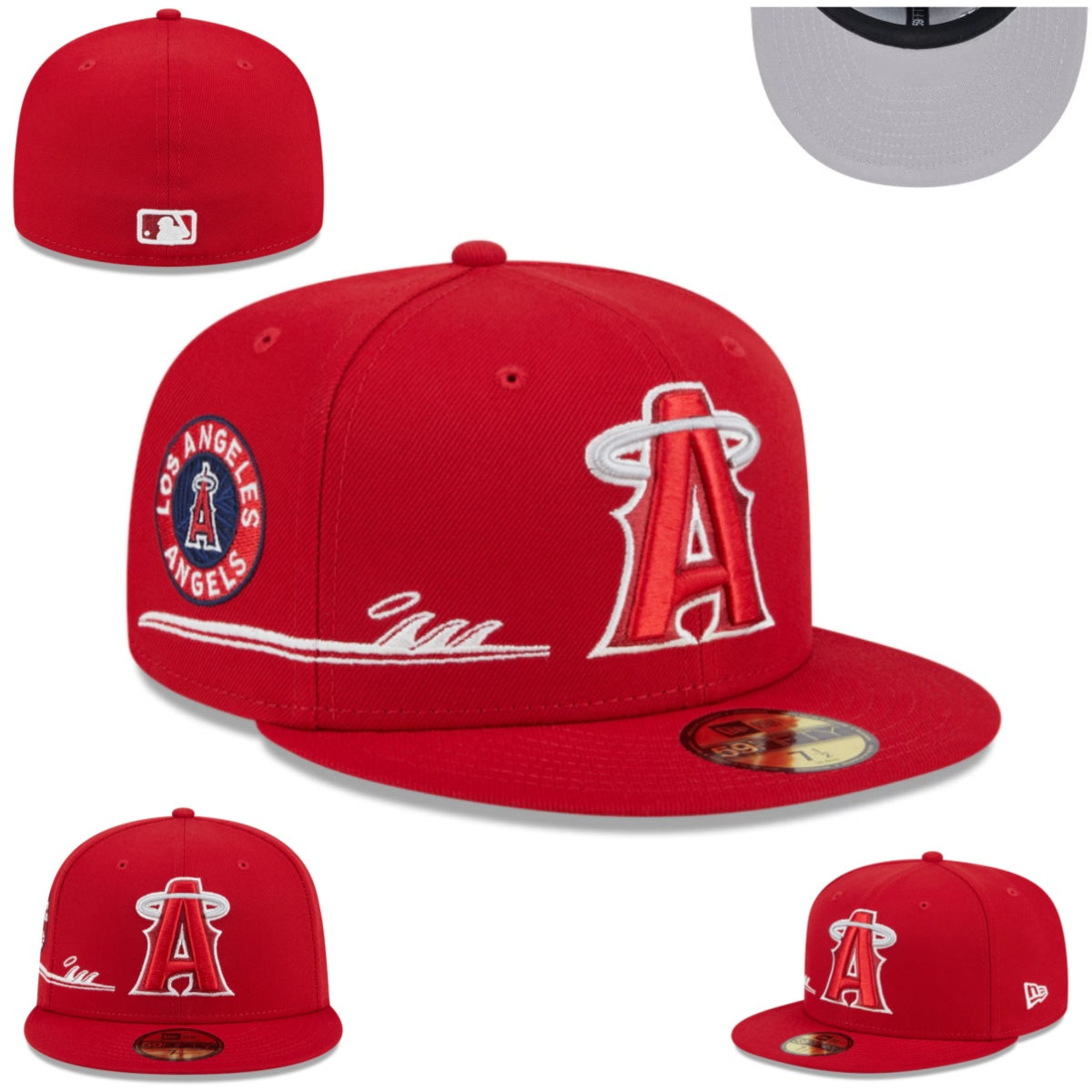 Los Angeles Angels Red Fitted Hat with Bold Team Logo and Side Patch — view 1
