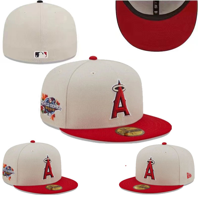 Los Angeles Angels Cream and Red Fitted Hat with Team Logo and 2002 World Series Patch — view 1