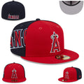 Los Angeles Angels Split-Panel Red and Navy Fitted Hat with Oversized Lettering — view 1