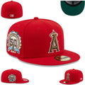 Los Angeles Angels 50th Anniversary Red Fitted Hat with Gold Logo and Side Patch — view 1