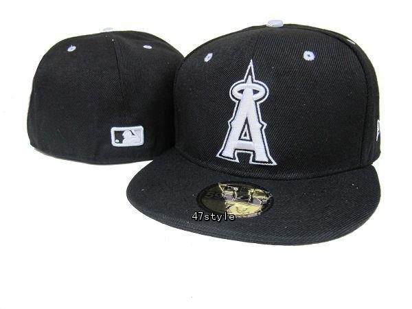 Los Angeles Angels Black Fitted Cap – Authentic MLB Hat with White Embroidered Logo — view 1