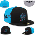 Miami Marlins Two-Tone Black and Blue Fitted Cap with Vibrant Teal and Red Logo – Official MLB Baseball Hat — view 1