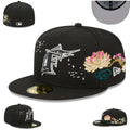 Miami Marlins Floral Embroidered Black Fitted Cap with Iconic Logo — view 1