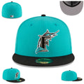 Miami Marlins Teal and Black Fitted Cap with Classic Logo — view 1