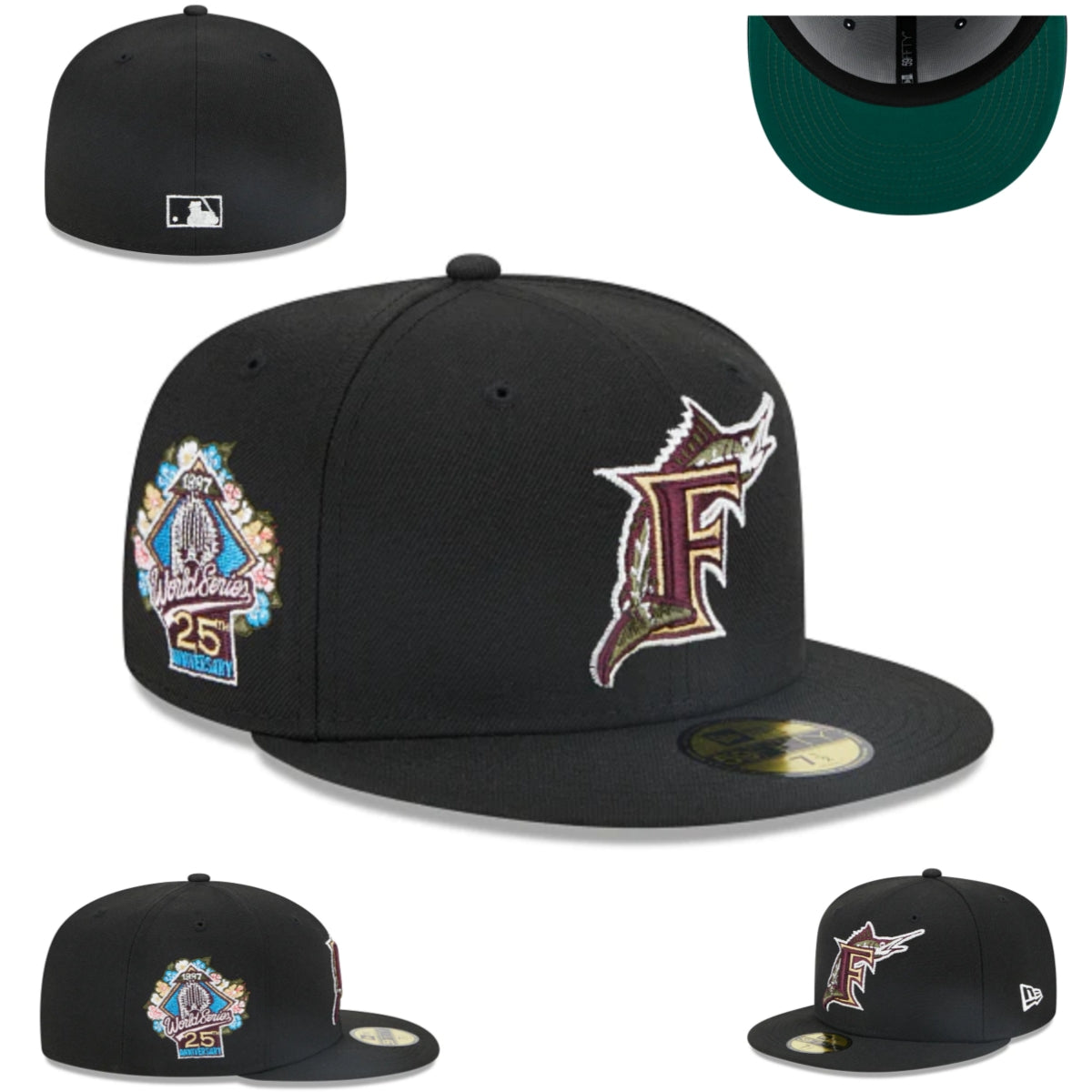 Miami Marlins 25th Anniversary World Series Black Fitted Cap — view 1