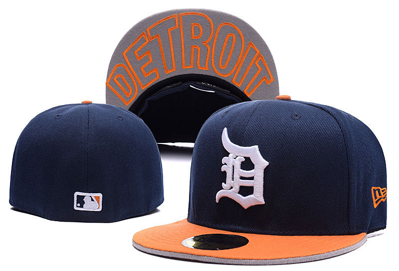 Detroit Tigers Navy and Orange Fitted Hat with DETROIT Undervisor Design — view 1
