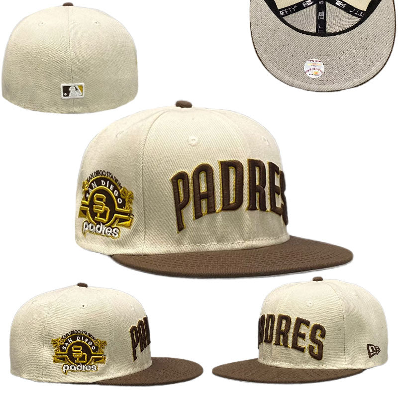 San Diego Padres Beige and Brown Fitted Hat with Embroidered Details — view 1