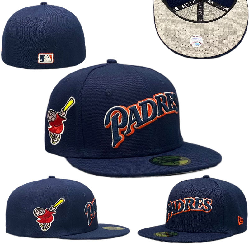 San Diego Padres Navy Fitted Hat with Classic Embroidery — view 1